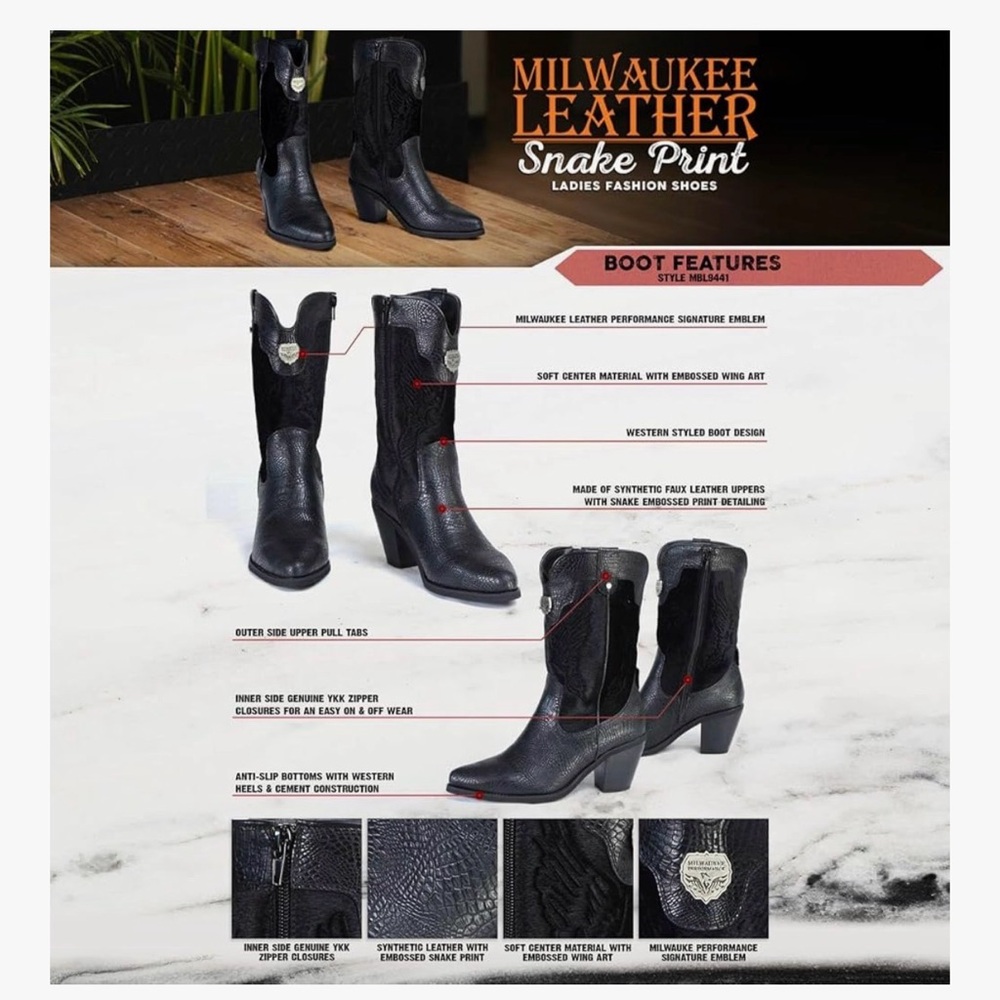 Milwaukee Leather Women's Black Heeled Boots